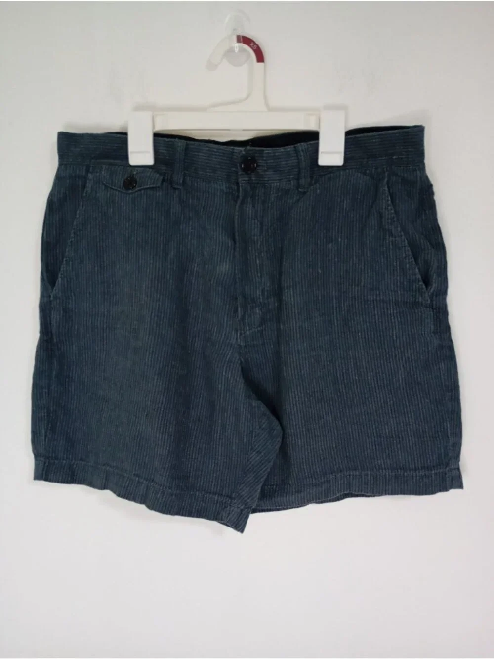 J. Crew Mens Blue Striped Linen Shorts W32 L7 Button-Zip Front